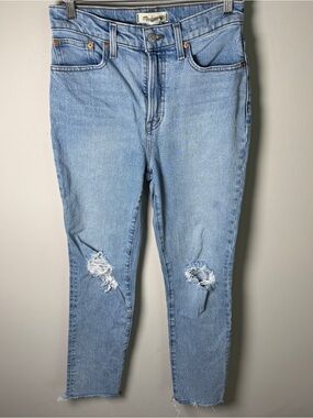 Madewell Perfect Vintage Jean Distressed Raw Hem Light Wash mom jean straight 26